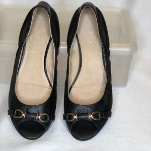 Aldo Flat Ballerina Peep Toe Shoe, gold ac…